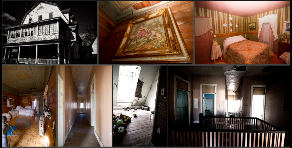 Montage of guest rooms, haunted hallways and the outside of haunted Shanley Hotel, Catskills, New York.