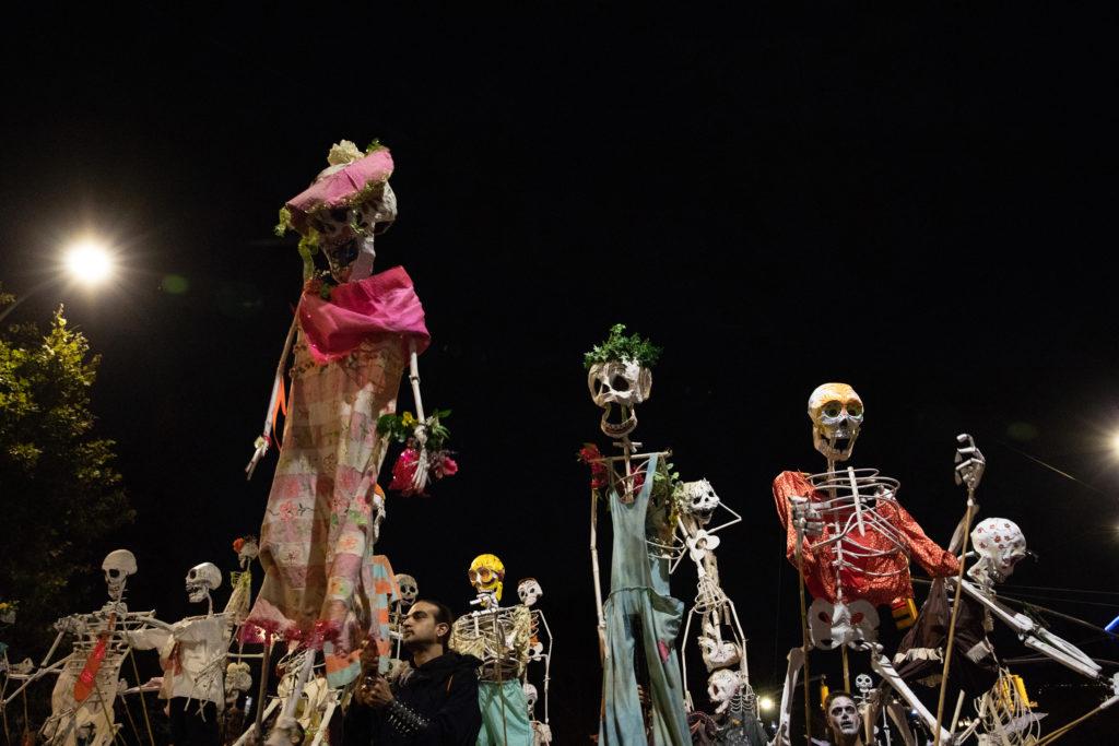 A troop of skeleton puppets marches through the West Village of Manhattan. Photo c. Walter Wlodarczyk/NYC & Company.