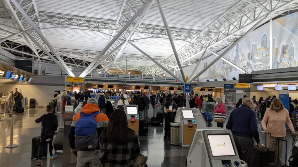 Socially distanced self-help kiosks are a focus at the new LaGuardia Terminal B.