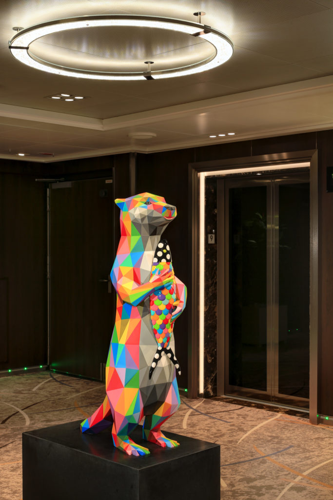 Okuda San Miguel did the colorful "Otter" sculpture in the stairwell on Deck 9 of the Rotterdam