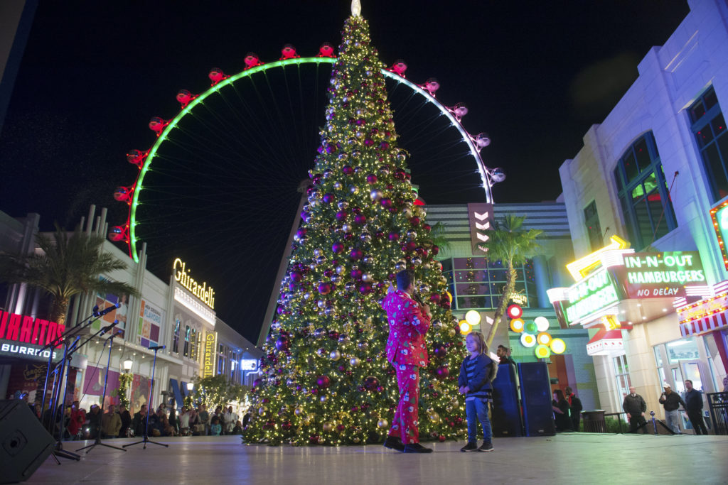 The LINQ's annual tree lighting ceremony on the LINQ Promenade in Las Vegas. Photo by Sam Morris/Las Vegas News Bureau
