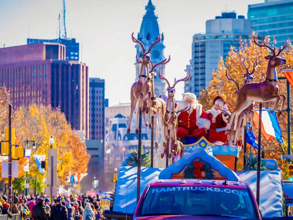 The Santa Float makes its first holiday appearance at Philadelphia's annual Thanksgiving Day Parade.