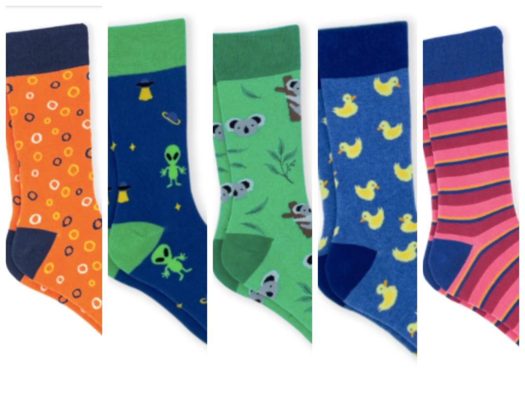 colorful and wildly patterned mens socks.