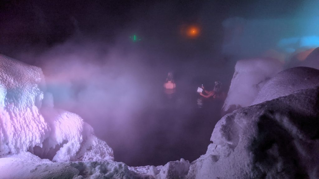 People bathing in the hot springs at Chena Hot Springs, Alaska.