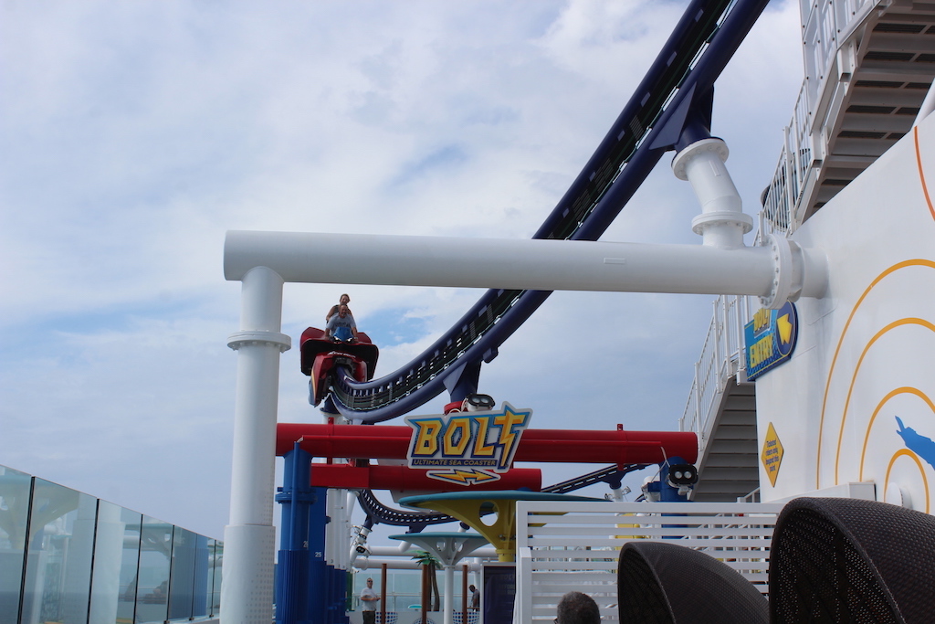 Bolt is the first roller coaster at sea onboard the Carnival Mardi Gras.