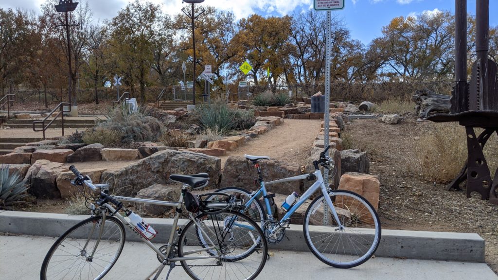 Two bikes at the Paseo del Boque bike and rail trail in downtown Alburqueque.