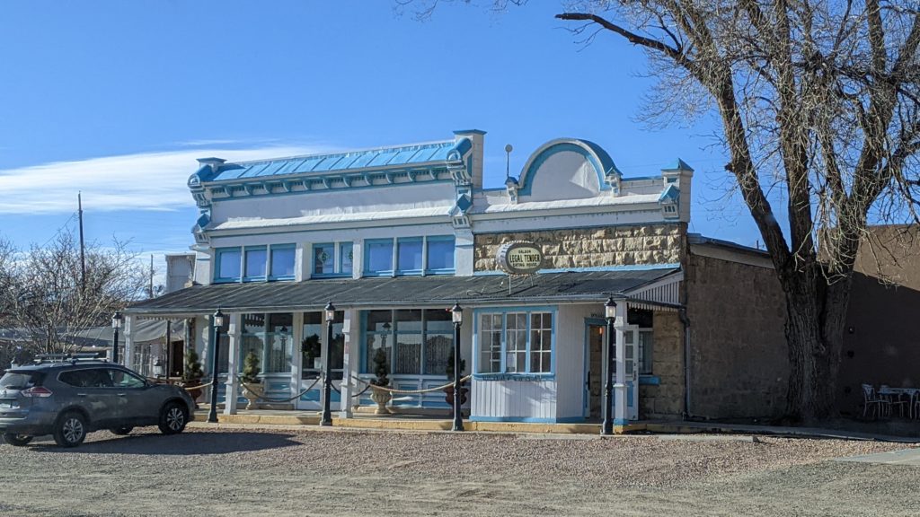 Legan Tender Saloon and Eating House in Lamy, New Mexico, opposite the Lamy Railroad Station where the new Sky Railway operates a sightseeing train to Santa Fe.