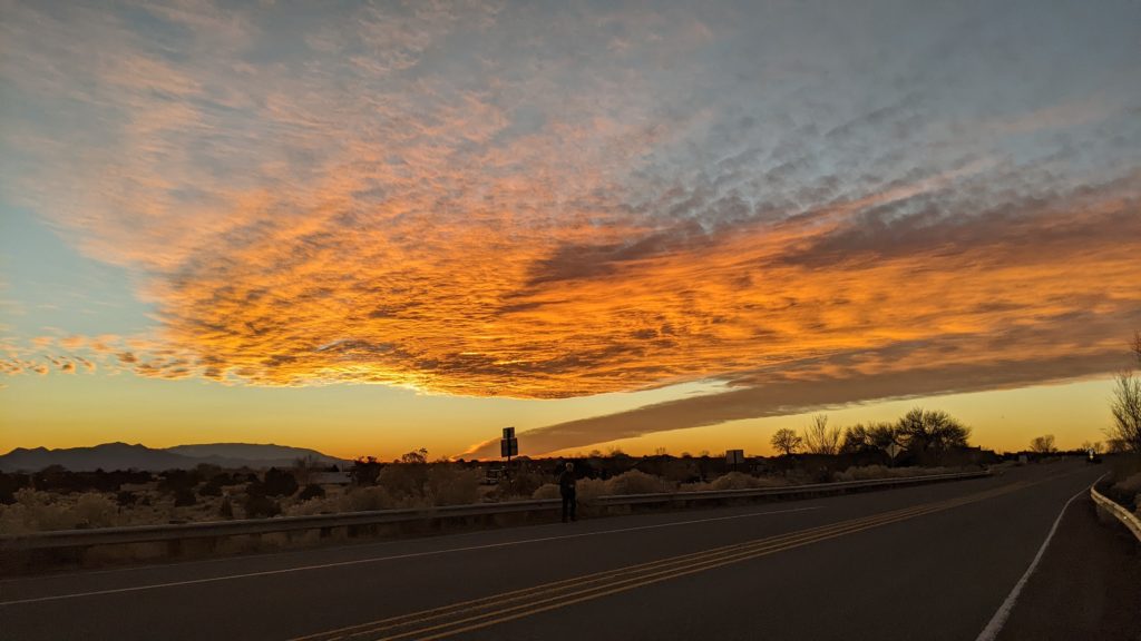 Sunset along Highway I-25 heading north from Albuquerque to Santa Fe.