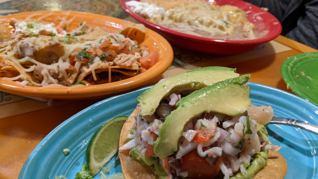 Fish taco, beef tostada and enchiladas suizas are typical of the kid-friendly meals found all over New Mexico.