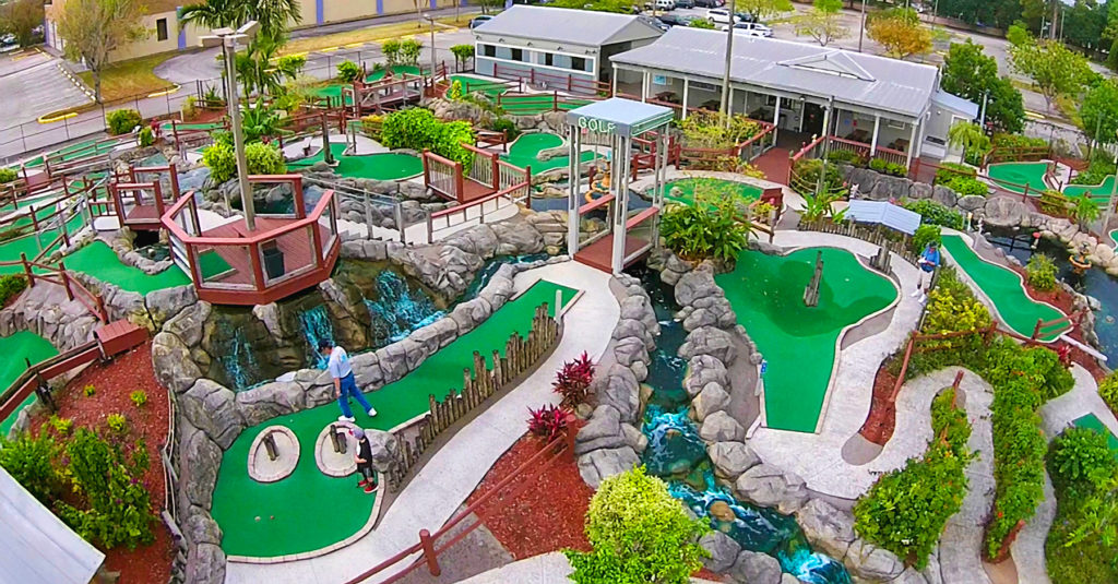 Aerial view of miniature golf course.
