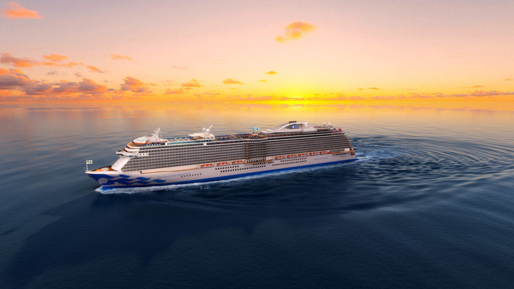 Rendering of Princess Cruise Line's new Enchanted Princess cruise ship at sea.