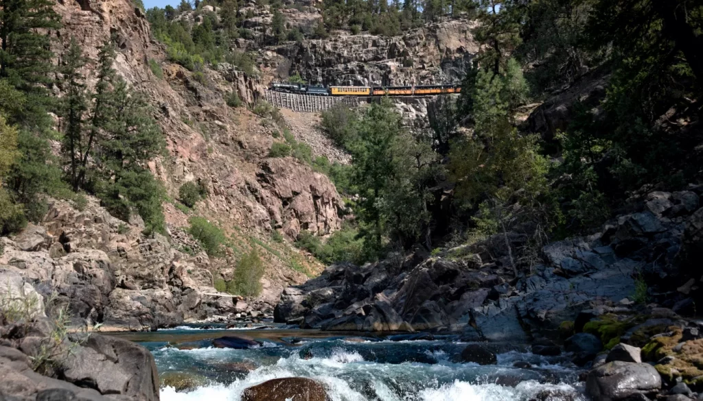 The narrow guage Durango & Silverton Railroad does daily rides on tracks that really showcase the mountain scenery.