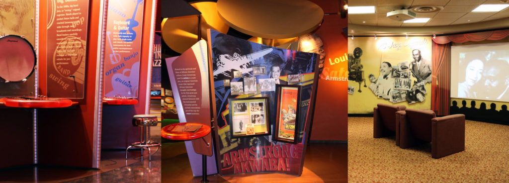 Variety of exhibits at the American Jazz Museum in Kansas City, Missouri.