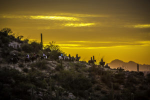 Group going on a sunset horseback ride in Arizona