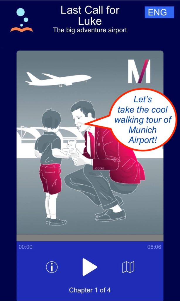 MUC Airport, one of Europe's largest hubs, has a free audio walking tours to entertain kids on the go.