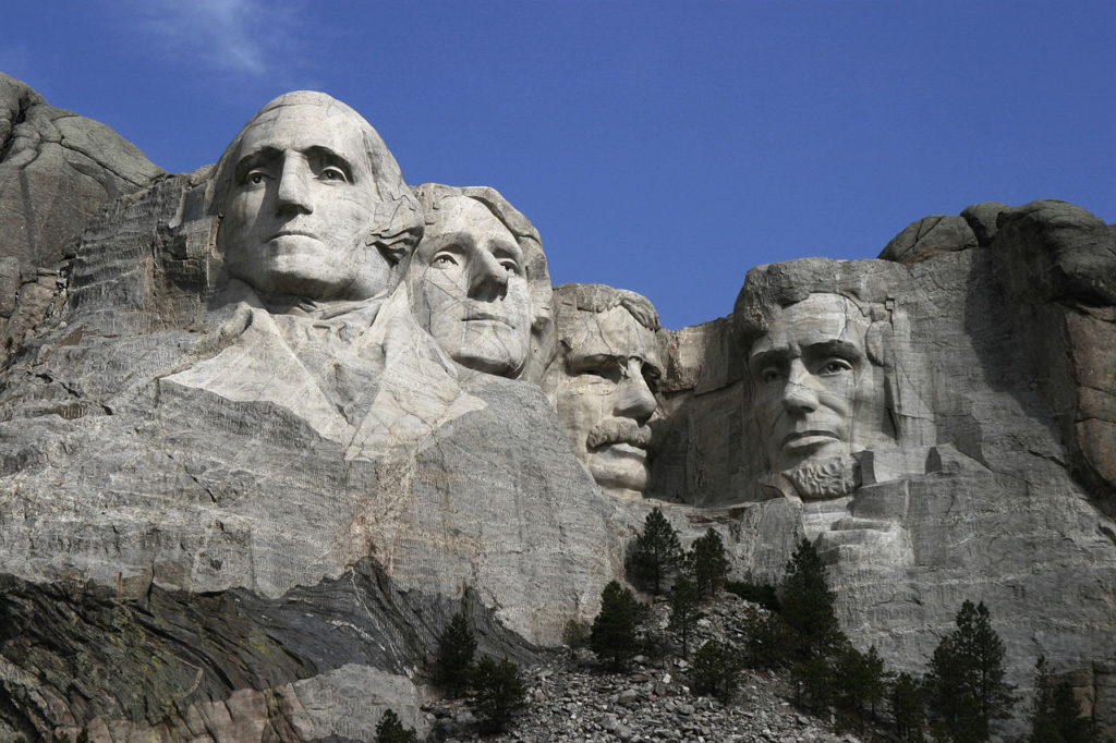 The carved Presidents' heads on Mt. Rushmore in South Dakota.