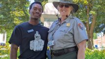 National Park Service guides Justin and Kim lead the Harriet Tubman walking tour.