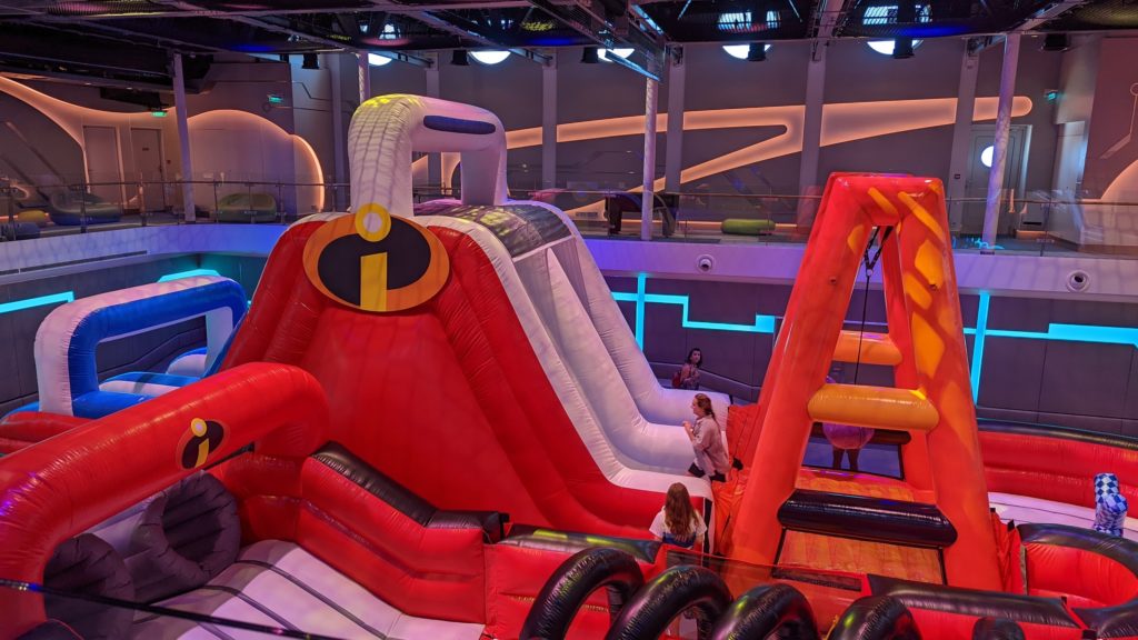 Larger than life inflatable obstacle course in the Hero Zone, a sports facility on the Disney Wish cruise ship.