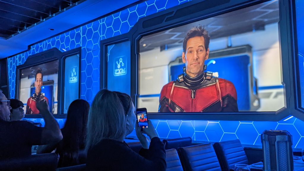 Ant-man dominates the action in the Worlds of Marvel dining room aboard Disney Wish.