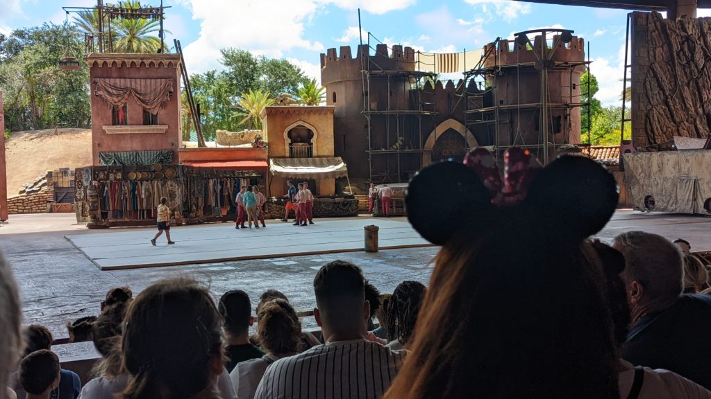 Crowd watching the Indiana Jones Epic Stunt Show at Disney World in Orlando.