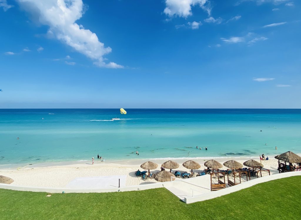 View of the beach and Caribbean Sea from my room at the Royal Uno all Inclusive resort in Cancun.