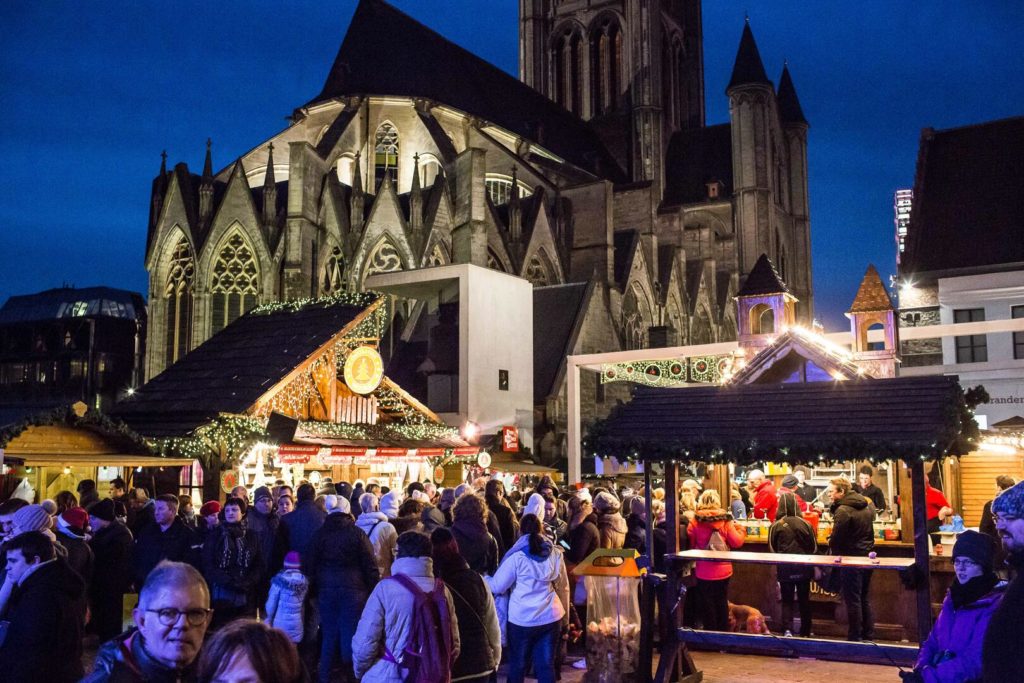 The beautiful St. Nicolas Church in Ghent makes this one of Europe's prettiest Christmas Markets. Photo c. Stad Gent - Dienst Toerisme
