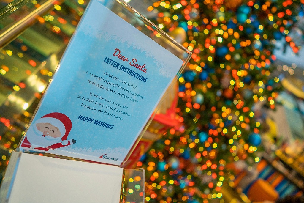 Carnival Celebration cruise ship has a box to receive letters to Santa before the Christmas holiday.