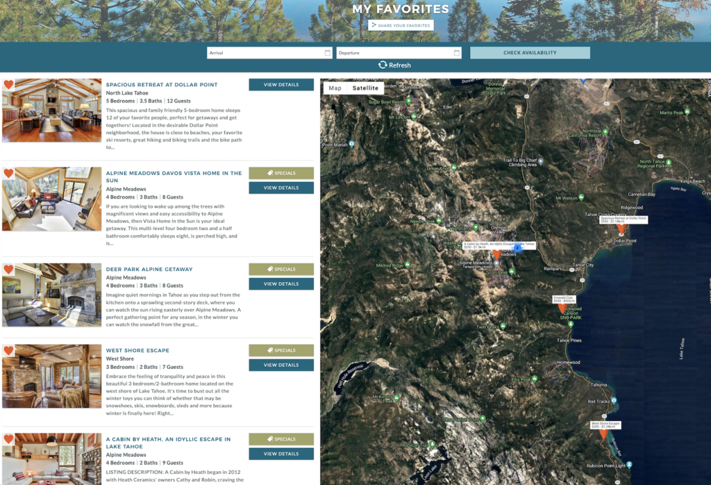 TahoeVacationRentals.com allows users to sort rental listings by location, size, amenities and more, then create a list of favorites to review them. Photo c. TahoeVacationRentals.com