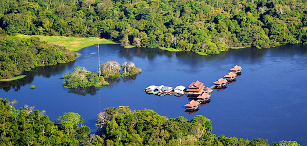 Houseboats on a river in Brazil.