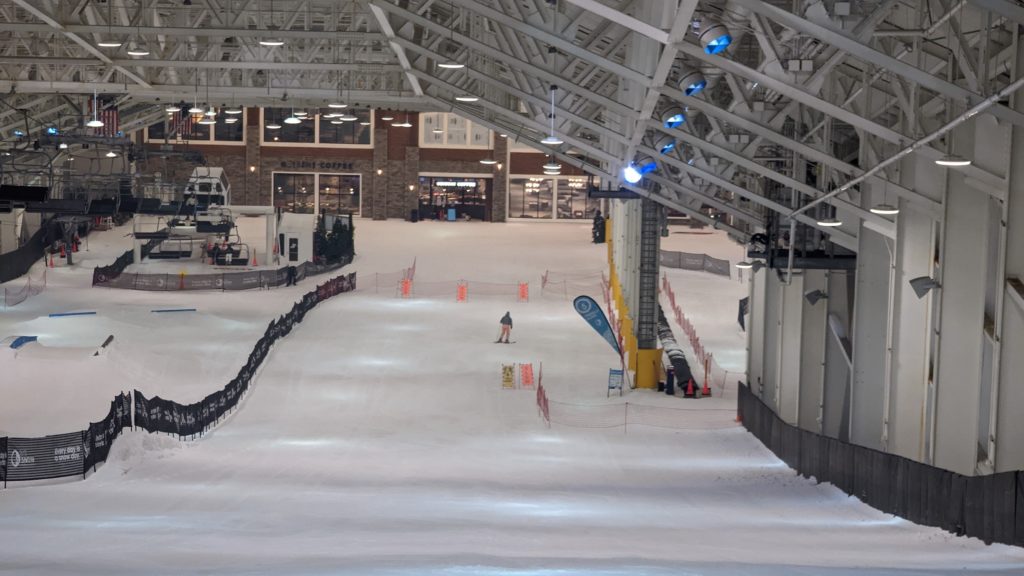 Interior ski slopes highlight advanced trail, Switchback, at Big Snow in the American Dream Mall in New Jersey.