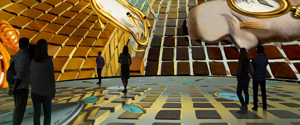 Rendering of visitors immersed in the Dali Live exhibit at St. Petersburg Dali Museum. 