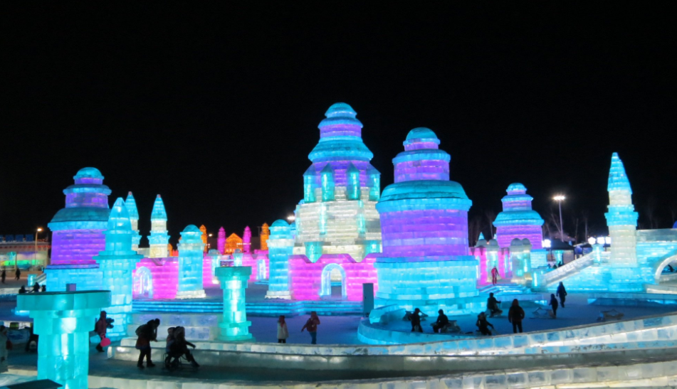 Ice and Snow World, seen here at night, is one of the Harbin International Ice Festival's themed areas. Photo by susd20 c. TripAdvisor.