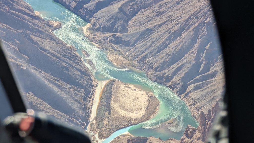 Horseshoe Canyon of the Colorado River as seen from a Papillon Helicopter sightseeing flight from Grand Canyon Village.