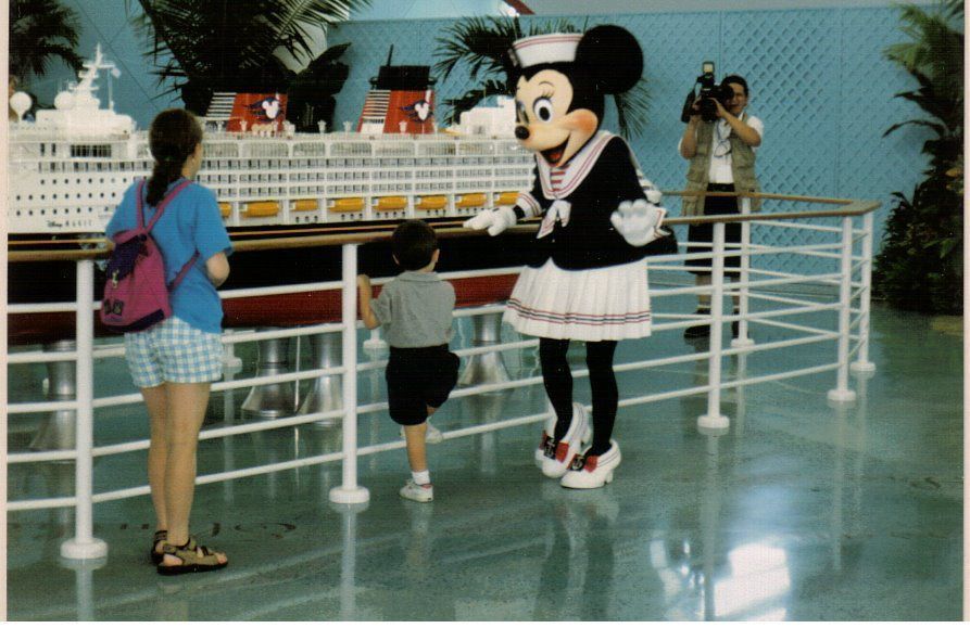 The Staub family meets Minnie Mouse aboard a Disney Cruise Line ship.