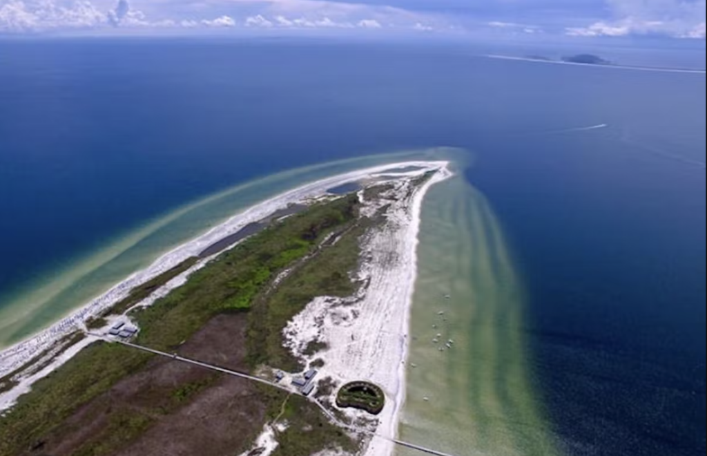 Aerial view of Ship Island, off the Gulf Coast of Mississippi near Biloxi. Photo c. Ship Island Excursions