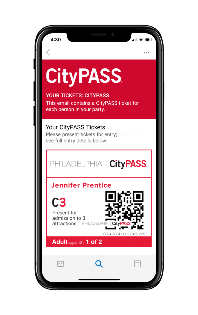 C3 패스는 특정 도시의 방문객에게 3개의 명소에 대한 시티 패스 할인을 제공하며 다른 CityPASS와 마찬가지로 휴대폰을 통해 전달됩니다.  사진 다.  시티패스