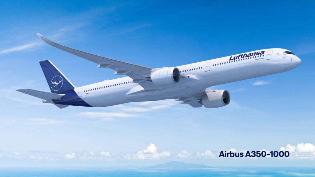 A fuel-efficient Airbus A350-1000 uses the latest fuel technology. Rendering c. Lufthansa Group