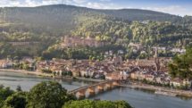 Aerial view of the Neckar River and Heidelberg skyline. Photo by Tobias Schwerdt for Heidelberg Marketing.