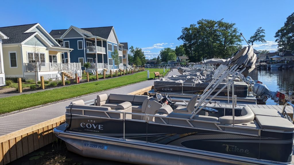 All the cottages at The Cove at Sylvan Beach have electic pontoon boats for the use of renters.