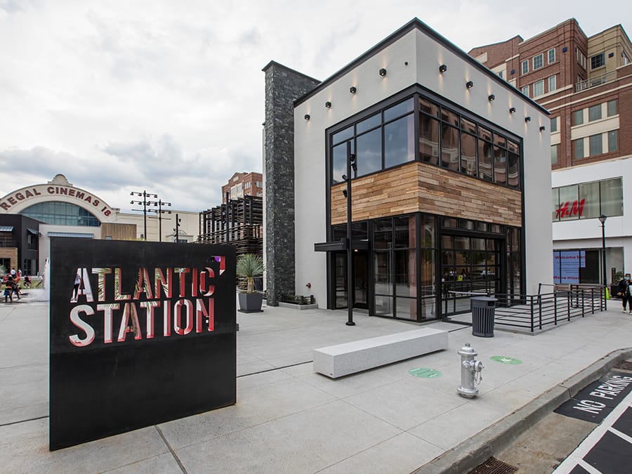 Atlantic Station is an outdoor entertainment district in Atlanta with lots of free activities and often, street performers.