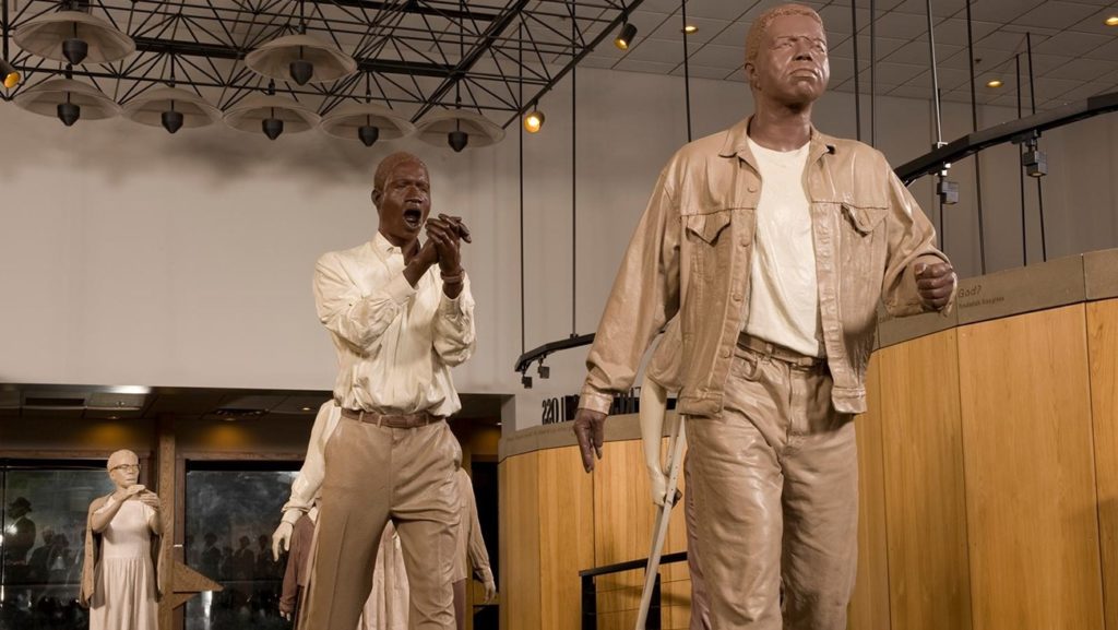 Key figures in Georgia's struggle for Civil Rights and Black justice are featured as statues in the ML King National Historic Center.