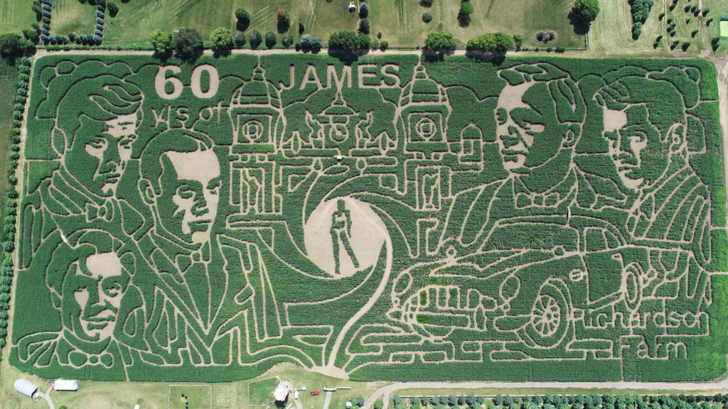 The 2022 corn maze at Richardson Farm in Illinois celebrated five actors who portrayed James Bond.