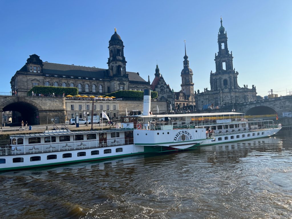 Sightseing boats on the Elbe River provide refreshing breezes and a wonderful view of the Dresden restoration. Photo by Michelle Marine.