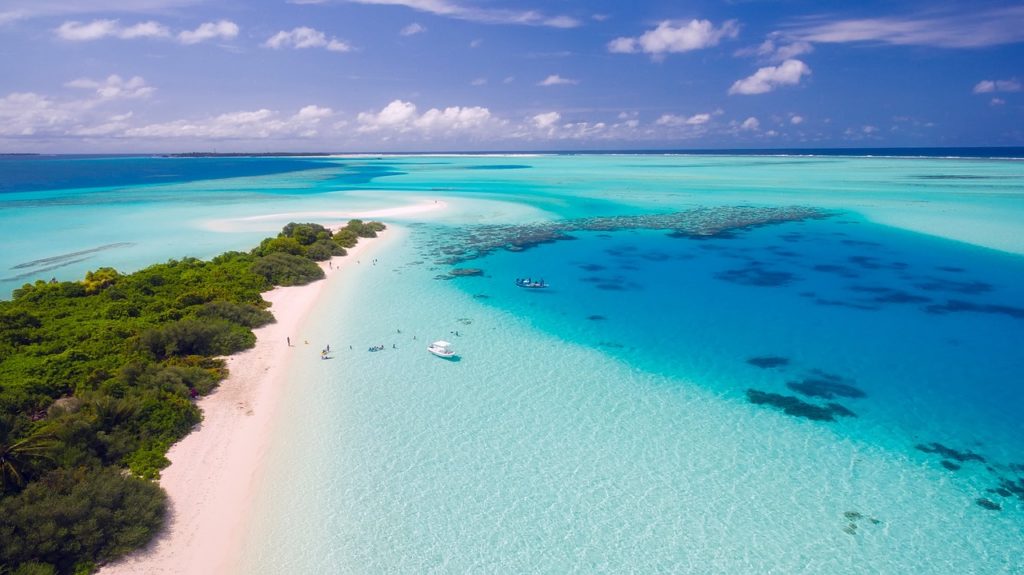 Crystal clear waters off the coast of the Maldives islands.