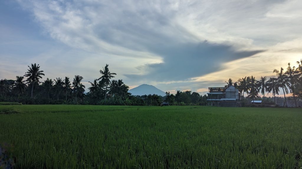 View over rice paddies to Mt. Agung, considered 'true north' for all Balinese no matter where they are on earth.