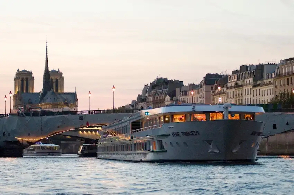 CroisiEurope's Seine Princess river cruiser is docked near the Cathedral of Notre Dame in Paris. Photo by Gregory Gerault for CroisiEurope