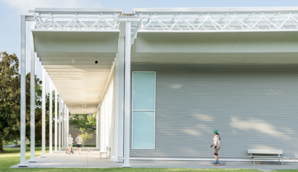 The modern exterior of the Menil Museum and its grounds defines an entire Houston neighborhood. Photo c. Menil Collection