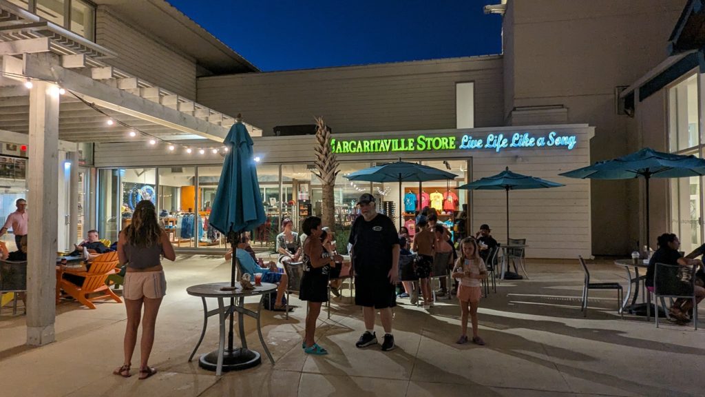 Families can order delivery service from any restaurant -- including pizza and ice cream -- at Margaritaville and enjoy sitting outdoors around the grounds.