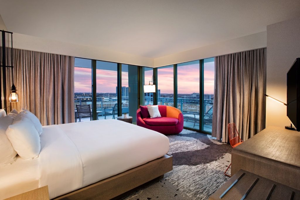 This Oceanview guestroom at The Diplomat Resort has a balcony and kid play space. Photo c. Diplomat Beach Resort.