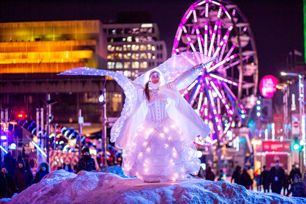 The good fairy Gwendoline at the Montreal en Lumiere Festival, a highlight of Canada's winter season for family getaways. Photo c. Montreal en Lumiere Festival.